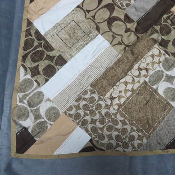 ❤️Authentic COACH 100% Silk Logo Scarf  Brown White 26.5 x 27 - Picture 7 of 8